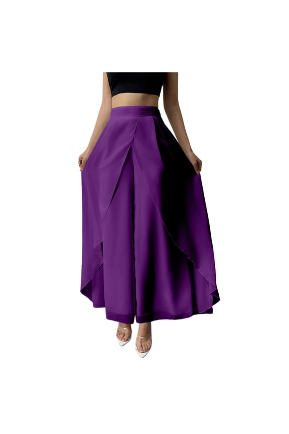 Palazzo Pants for Women Casual Elastic High Waisted Lounge Wrap Pants Trendy Flowy Casual Wide Leg Pant Purple Pants S