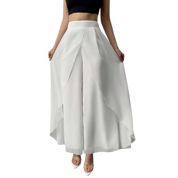 YUGYXL Palazzo Pants for Women Casual Elastic High Waisted Lounge Wrap Pants Trendy Flowy Casual Wide Leg Pant White Pants S