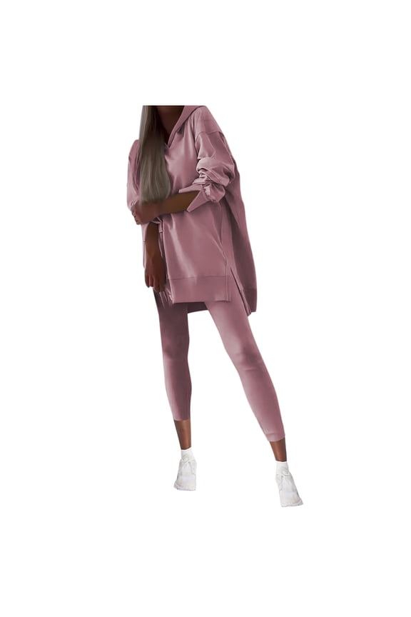 Plus Size 2 Piece Outfits for Women Oversized Pullover Split Side Hoodies with High Waisted Leggings Loungewear Sets Pink S