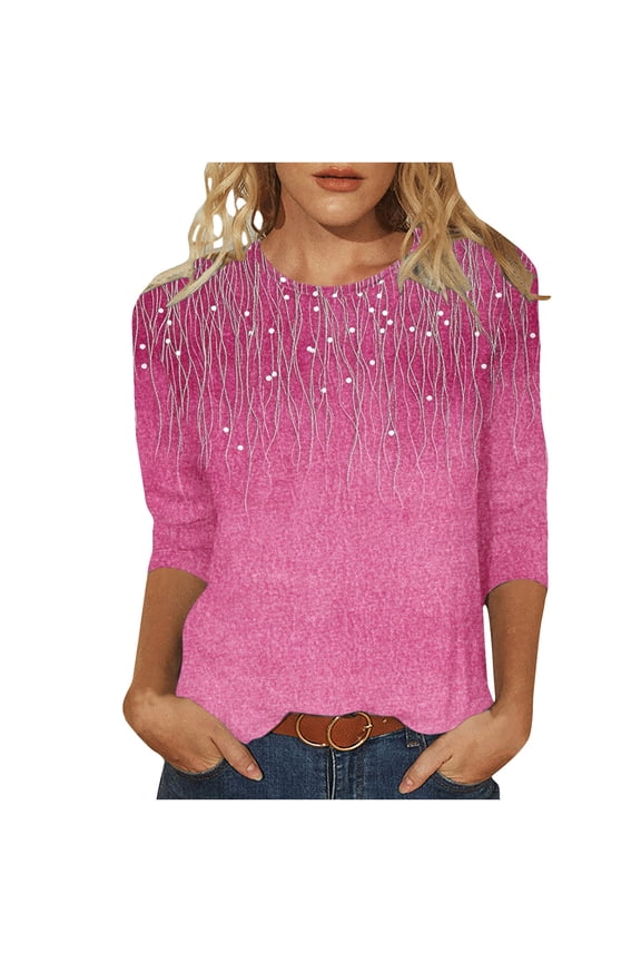 Plus Size 3/4 Sleeve Shirts for Women Cute Flower Graphic Tees Tops Casual Tunics Crew Neck Blouses Lounge Tops Loose Fit Tshirts E Multicolor XXL