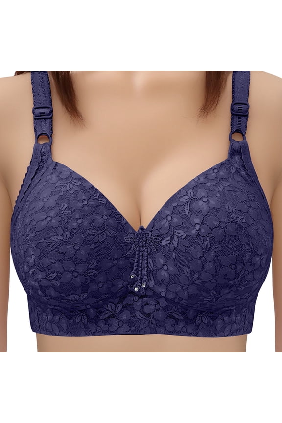 Plus Size Bralette for Women Wireless Full Coverage Bra Soft Comfortable Everyday Underwear Fashion Casual Bras Navy M