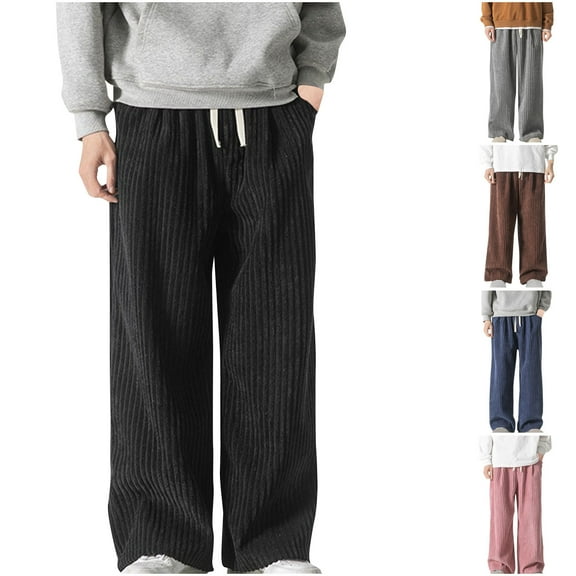 YUGYXL Plus Size Corduroy Pants for Men Drawstring Loose Breathable Wide Leg Trousers Big and Tall Straight Long Pants
