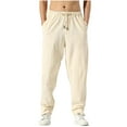 thumbnail image 1 of YUGYXL Plus Size Drawstring Trouser for Men 2025 Stretch Waist Loose Straight Leg Pants Summer Beach Long Pant Beige XXL, 1 of 7
