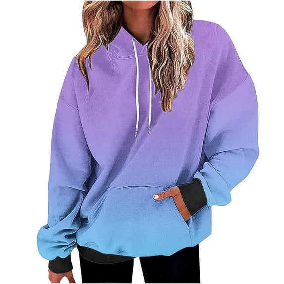 YUGYXL Plus Size Loose Hoodie for Women Gradient Color Drop Shoulders Sweatshirt Drawstring Comfy Long Sleeve Hoodies Sky Blue XXXXXL