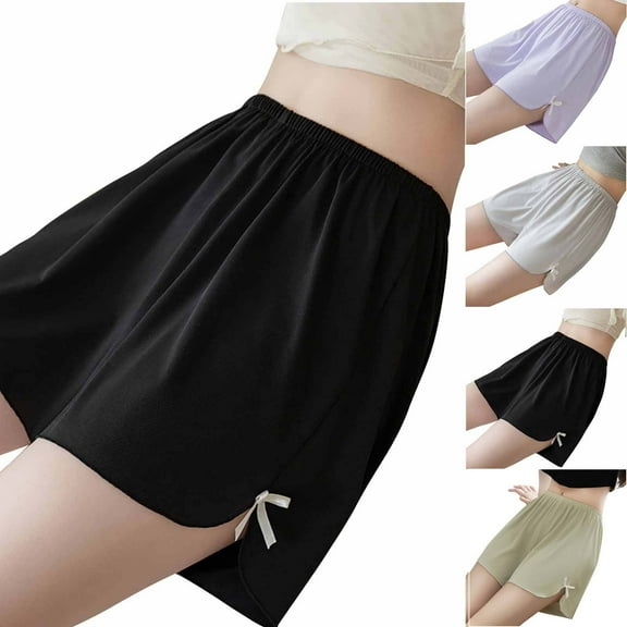 YUGYXL Plus Size Loose Shorts for Women Ice Silk Elastic Waist Comfy Shorts Side Bowknot Tie Thin Lightweight Shorts Purple XXL