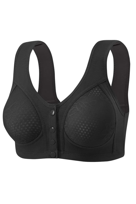 Plus Size Seamless Bras for Women Wide Straps Front Closure Underwear Bra Breathable Wireless Bra with Flex Back Black XXXXL（46/105）