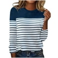 thumbnail image 1 of YUGYXL Plus Size Shirt for Women Long Sleeve Striped Blouse Patchwork Loose Comfy Sweatshirt Pullover Vacation Top Navy XXL, 1 of 5