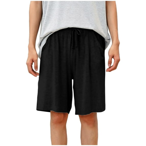 YUGYXL Plus Size Shorts for Men Lounge Drawstring Breathable Comfy Holiday Shorts Utility Shorts Sleepwears Black XL