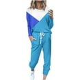 thumbnail image 1 of YUGYXL Plus Size Sweatsuits Set for Women 2 Piece Tracksuits Color Block Outfits Crew Neck Top and Sweatpants Light Blue L, 1 of 5