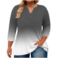 thumbnail image 1 of YUGYXL Plus Size Tshirts for Women 3/4 Sleeve Tshirts Gradient Color Baggy Shirts Casual V Neck Comfy Blouses Tops Dressy Lightweight Tees Black XXXXL, 1 of 5