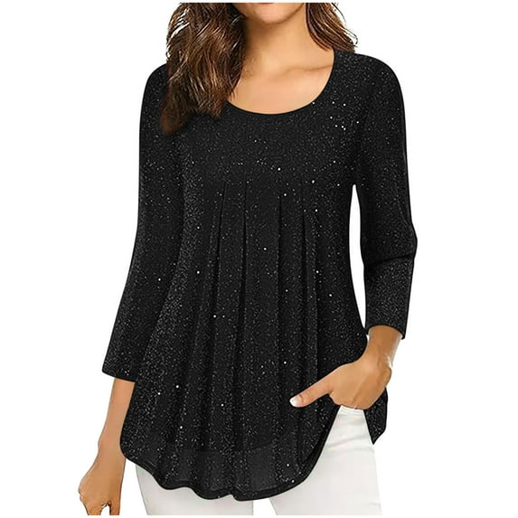 YUGYXL Plus Size Tshirts for Women 3/4 Sleeve Tshirts Gradient Color Baggy Shirts Casual V Neck Comfy Blouses Tops Dressy Lightweight Tees Black L