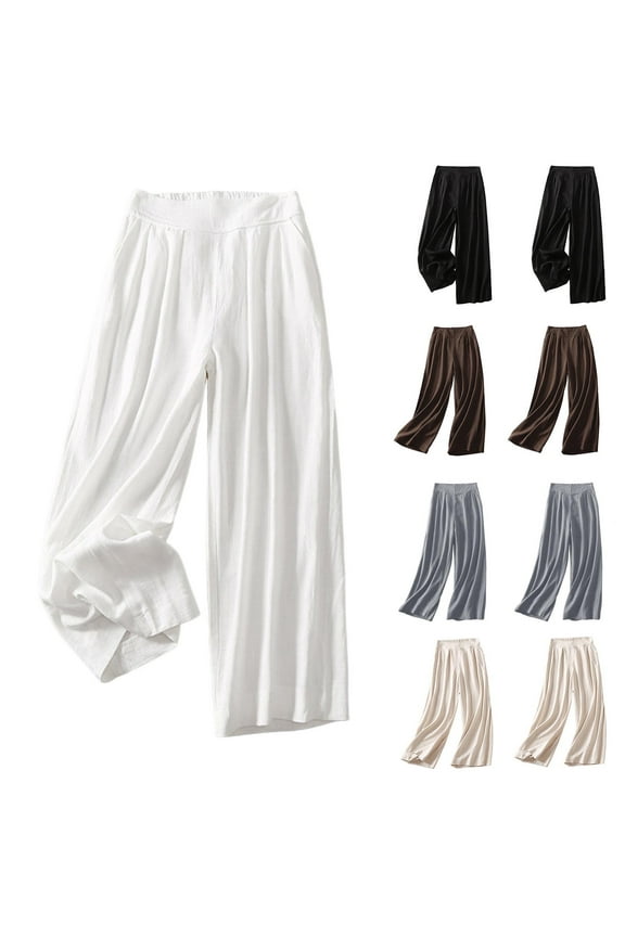 Plus Size Wide Leg Pants for Women Summer Elastic High Waist Loose Palazzo Pants Beach Holiday Long Pants with Pockets Gray XXL