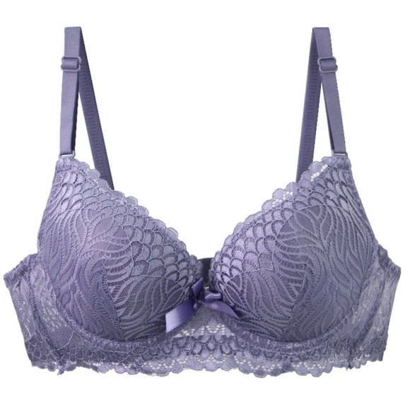 YUGYXL Plus Size Women's Underwire Lace Bra Push Up Full-Coverage Unlined Sheer T-Shirt Bra for Large Bust Purple 95B