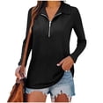 thumbnail image 1 of YUGYXL Quarter Zip Pullover Women Lapel V Neck Knit Sweaters Trendy Ribbed Half Zip Pullover Sweaters Collared Tunic Sweater Black Sweatshirt L, 1 of 3