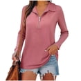 thumbnail image 1 of YUGYXL Quarter Zip Pullover Women Lapel V Neck Knit Sweaters Trendy Ribbed Half Zip Pullover Sweaters Collared Tunic Sweater Pink Sweatshirt L, 1 of 3