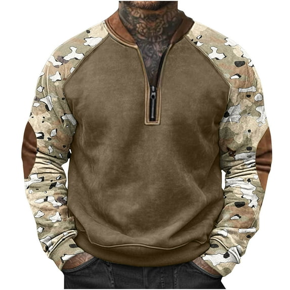 YUGYXL Quarter Zip Pullover for Men Printed Sweatshirts Long Sleeve Vintage Style Pullover Casual Slim Fit Shirts B Camouflage XXXXXL