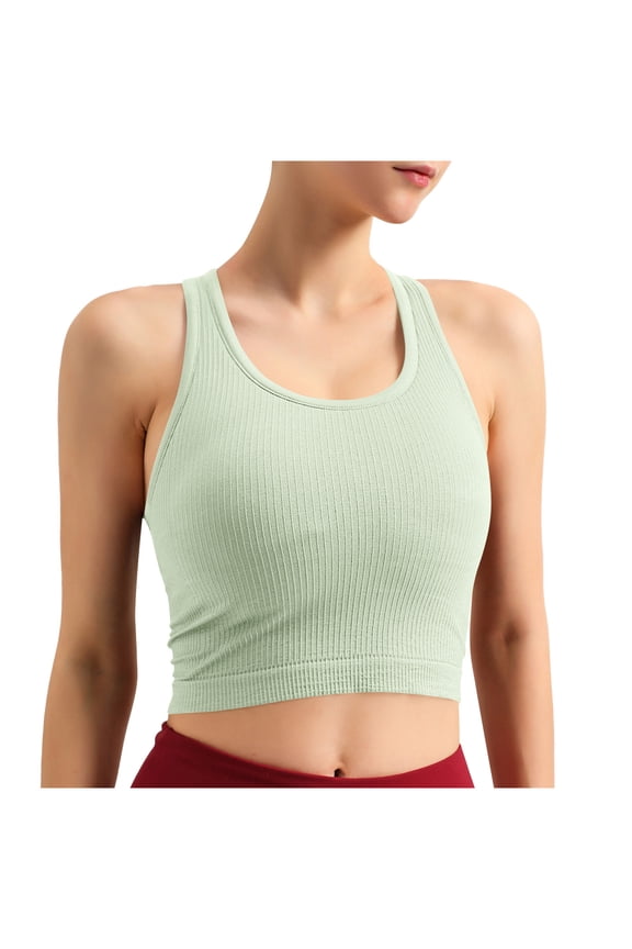 Racerback Tank Top for Women Ribbed Knit Cropped Shirt Textured High Elastic Casual Tanks Plain Scroop Neck Tops Mint Green S