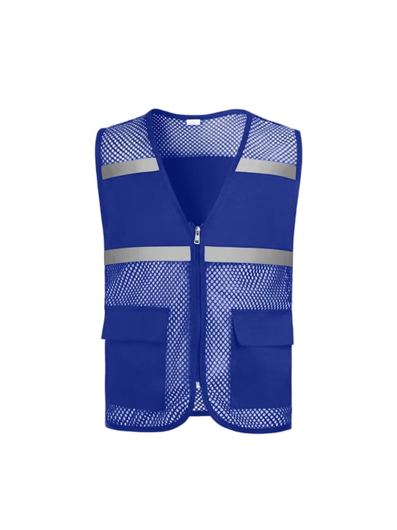 Reflective Safety Vest for Men Women with Pockets Mesh High Visibility Mesh Construction Vests Outdoor Work Blue XXL
