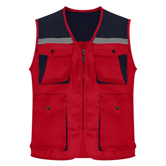 YUGYXL Reflective Safety Vest for Men and Women High Visibility Vest Strips Zipper Lightweight Tops Red XXXL