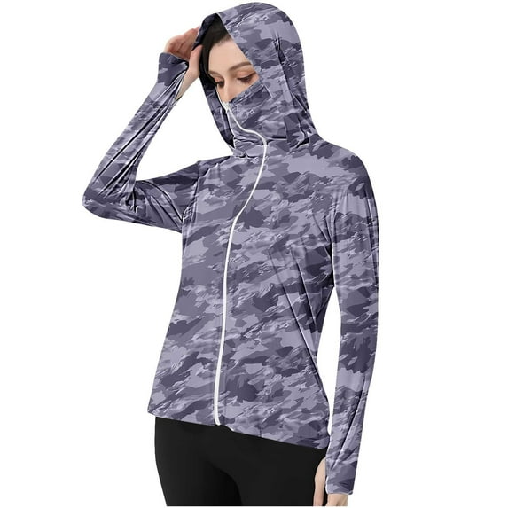 YUGYXL Running Workout Sun Shirt for Women UPF 50+ Long Sleeve Zip Up Hoodie Jacket Lightweight UV Protection Clothing L Purple