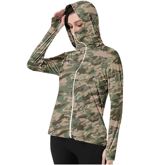YUGYXL Running Workout Sun Shirt for Women UPF 50+ Long Sleeve Zip Up Hoodie Jacket Lightweight UV Protection Clothing M Green