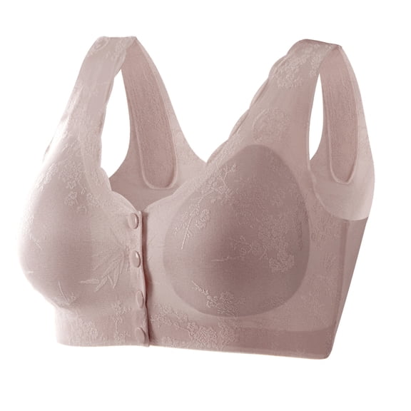YUGYXL Seamless Front Closure Bras for Women Flower Wideband Bralette Wireless Snap Closing Bra Sleep Loungewear Gray