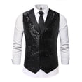 thumbnail image 1 of YUGYXL Sequin Formal Suit Vest for Men V Neck Single Breasted Tuxedo Waistcoat Sparkly Glitter Outwear Black XL, 1 of 8