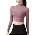 thumbnail image 1 of YUGYXL Sheer Mesh Crop Tops for Women Seamless Workout Top Long Sleeve Athletic Shirts Gym Yoga T-Shirt Sports Tees Purple S, 1 of 6