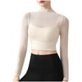 thumbnail image 1 of YUGYXL Sheer Mesh Crop Tops for Women Seamless Workout Top Long Sleeve Athletic Shirts Gym Yoga T-Shirt Sports Tees White S, 1 of 8