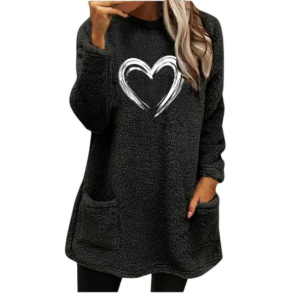 YUGYXL Sherpa Hoodie Dress for Women Cute Fuzzy Long Sleeve Sweatshirt Dress Casual Fall Mini Sweater Dress with Pockets Black L