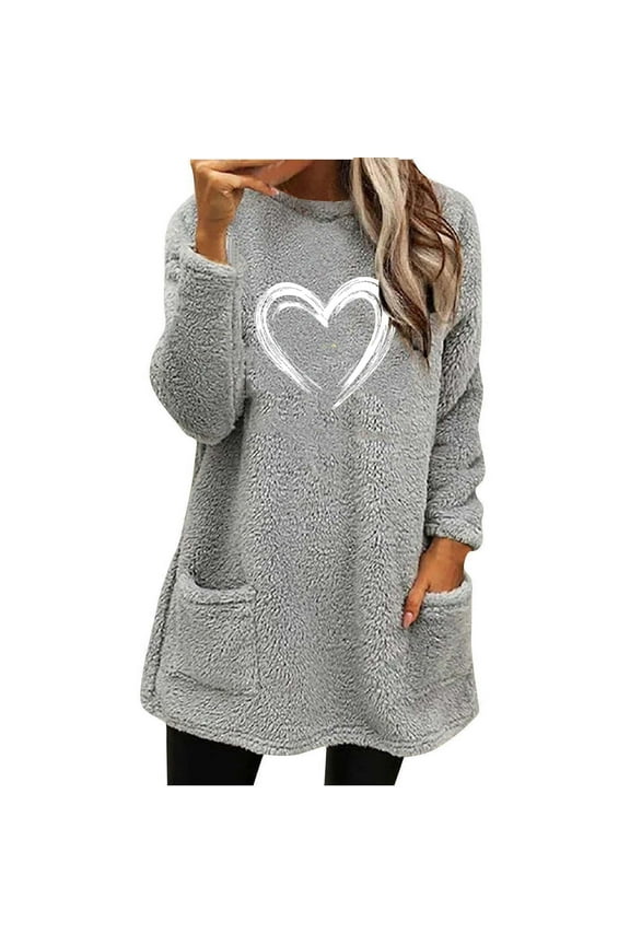 Sherpa Hoodie Dress for Women Cute Fuzzy Long Sleeve Sweatshirt Dress Casual Fall Mini Sweater Dress with Pockets Gray XL