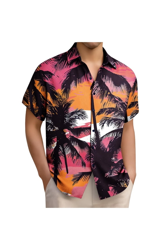 Shirts for Men Trendy Plus Size Button Down Lapel Boho Floral Shirt Holiday Beach Blouse Tops L Multicolor L