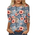 thumbnail image 1 of YUGYXL Shirts for Women 3/4 Length Sleeve Tee Tops Casual Round Neck T Shirts Summer Floral Print Dressy Blouses Gray L, 1 of 6