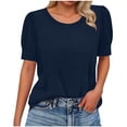 thumbnail image 1 of YUGYXL Short Sleeve Blouses for Women Round Neck Solid Color Tops Dressy Casual Loose Tshirts Trendy Spring Summer Clothes Navy L, 1 of 7