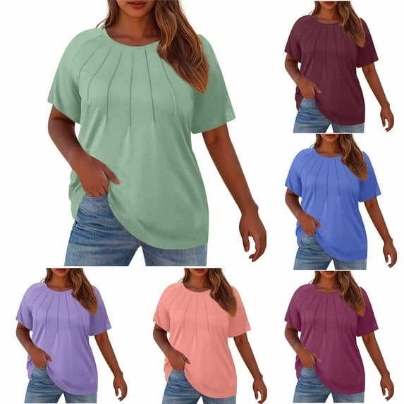 YUGYXL Short Sleeve Oversized Tshirts for Women Plus Size Tops Ladies Summer Crew Neck Shirts Going Out Basics Tees Pink XXL