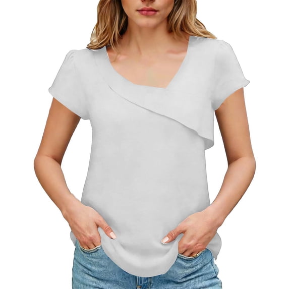 YUGYXL Short Sleeve Shirts for Women Crew Neck Basic Tee Fashion Summer Spring Tops Solid Color Tunic T Shirts for Women White L