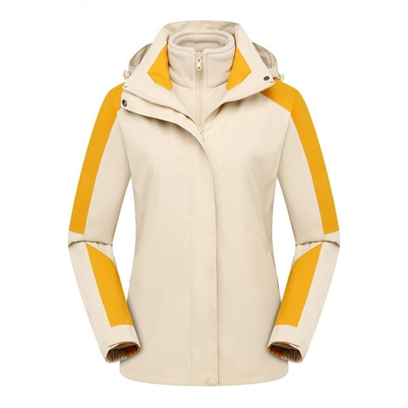 YUGYXL Ski Waterproof Jackets for women Winter Thermal 3 in 1 Hooded Outdoor Coat Casual Detachable Windrproof Outerwear Snow Windbreaker Fall Savings Khaki,XXXL
