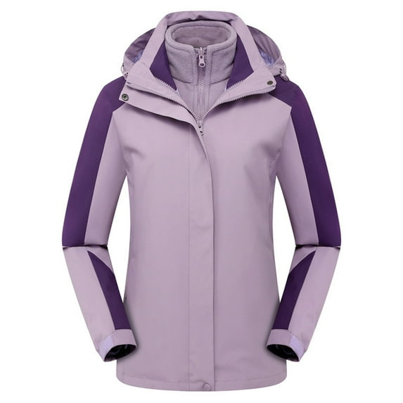 YUGYXL Ski Waterproof Jackets for women Winter Thermal 3 in 1 Hooded Outdoor Coat Casual Detachable Windrproof Outerwear Snow Windbreaker Gift for Mom Purple,M