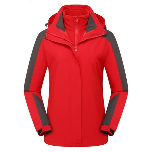 YUGYXL Ski Waterproof Jackets for women Winter Thermal 3 in 1 Hooded Outdoor Coat Casual Detachable Windrproof Outerwear Snow Windbreaker Gift for Wife Red,XXL