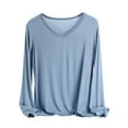 thumbnail image 1 of YUGYXL Sleep Shirts for Women V Neck Solid Color Lounge Pajamas Top Soft Ladies Long Sleeve Pajama Shirt Light Blue L, 1 of 6