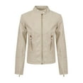 thumbnail image 1 of YUGYXL Slim Fit Stylish Vegan Leather Motor Jacket for Women Biker Motorcycle Coat Zipper Jackets Beige XS, 1 of 4
