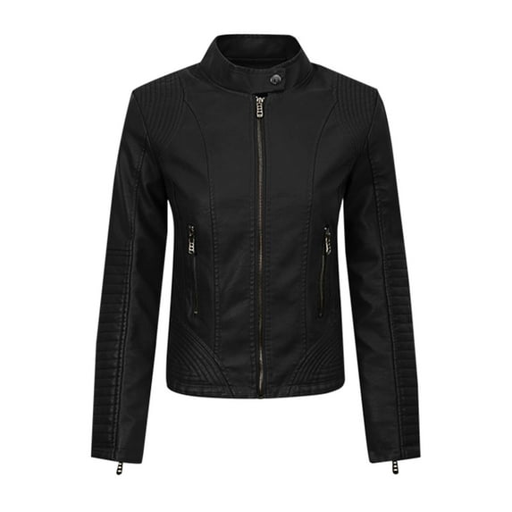 YUGYXL Slim Fit Stylish Vegan Leather Motor Jacket for Women Biker Motorcycle Coat Zipper Jackets Black S