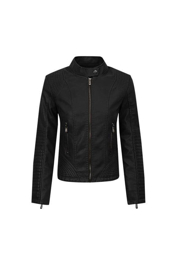Slim Fit Stylish Vegan Leather Motor Jacket for Women Biker Motorcycle Coat Zipper Jackets Black XS