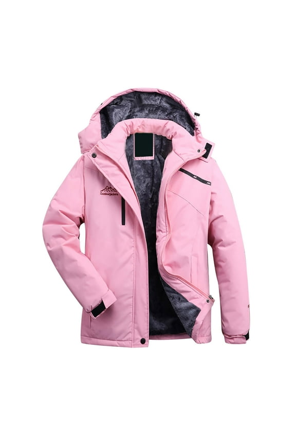 Snow Ski Jackets for women Plus Size Thickened Plush Windbreaker with Hoodie Winter Cycling Hiking Outdoor Coats Windproof Raincoats Gift for Children Pink,XXL