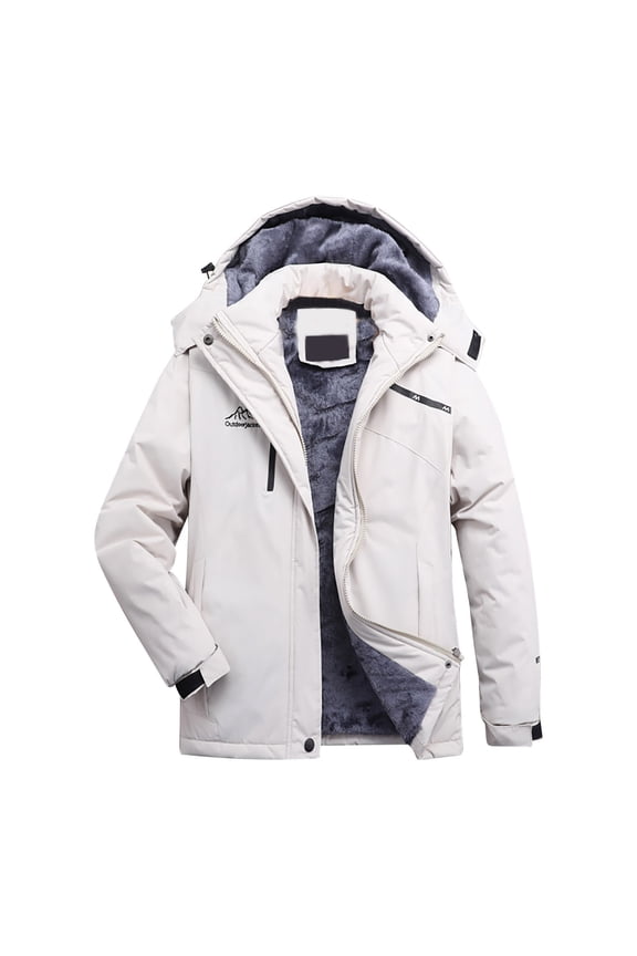 Snow Ski Jackets for women Plus Size Thickened Plush Windbreaker with Hoodie Winter Cycling Hiking Outdoor Coats Windproof Raincoats Gift for Wife White,XXXXL