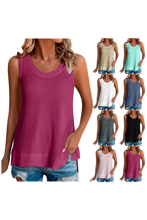 Solid Color Basic Tank Tops for Women Crewneck Undershirt Loose Fit Flowy Tank Top Casual Sleeveless Under Shirts Black,XL