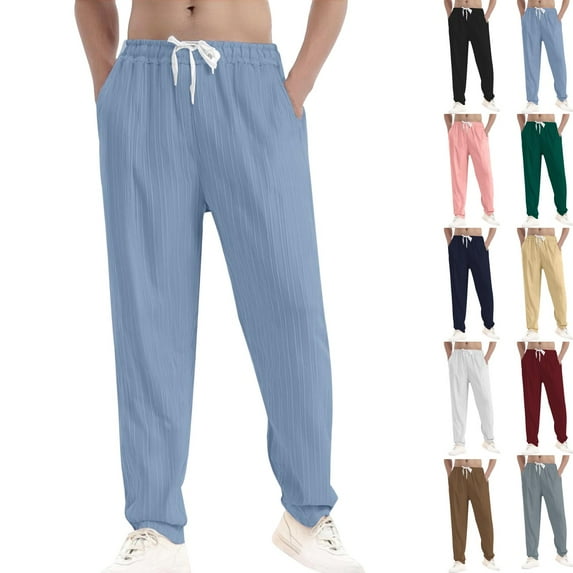 YUGYXL Stretch Waist Drawstring Sweatpants for Men Summer Wide Leg Straight Pants with Pockets Lounge Pants Black L