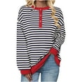 thumbnail image 1 of YUGYXL Striped Henley Shirts for Women Fall Winter Long Sleeve Blouses Y2K Comfy Pullover Sweatshirt Black S, 1 of 5