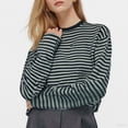 thumbnail image 1 of YUGYXL Striped Long Sleeve Shirt Women Y2k Oversized Crewneck Fall Spring Drop Shoulder Vintage Tops Teen Girl Clothes Army Green Sweatshirts XS, 1 of 5