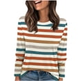thumbnail image 1 of YUGYXL Striped Long Sleeve Shirt Women Y2k Oversized Crewneck Fall Spring Drop Shoulder Vintage Tops Teen Girl Clothes Khaki Sweatshirt S, 1 of 6